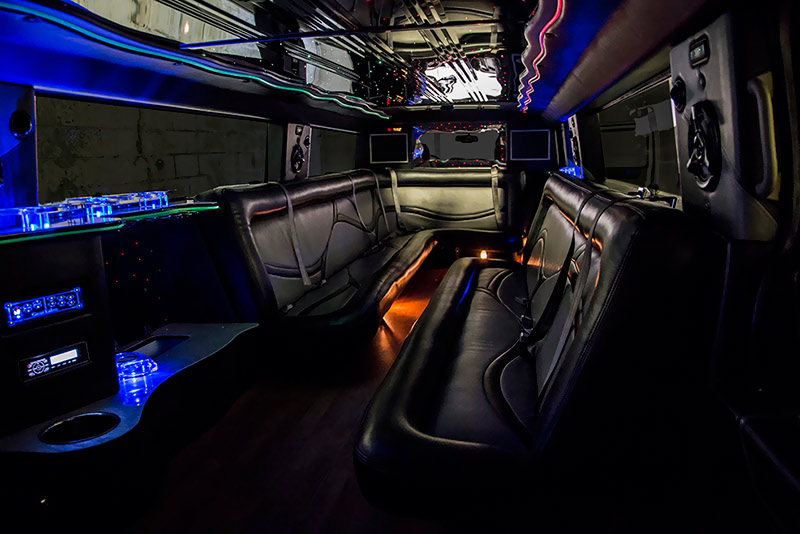 Limousine interior with bar area