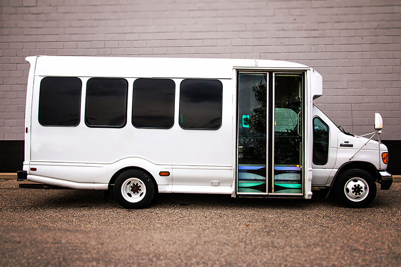 White party bus exterior
