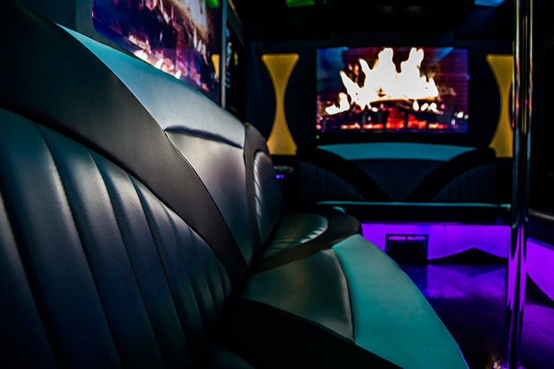 Party bus with plush seating