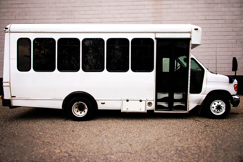 White party bus exterior