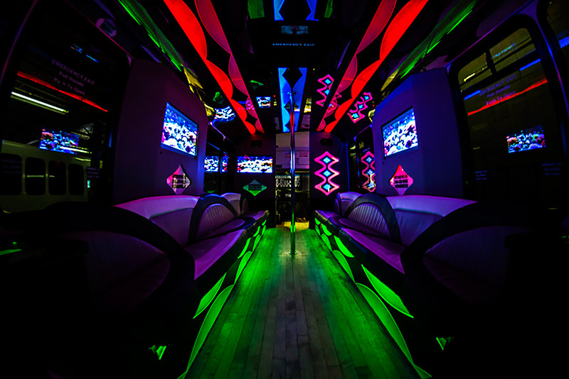 Party bus with colorful LED lights